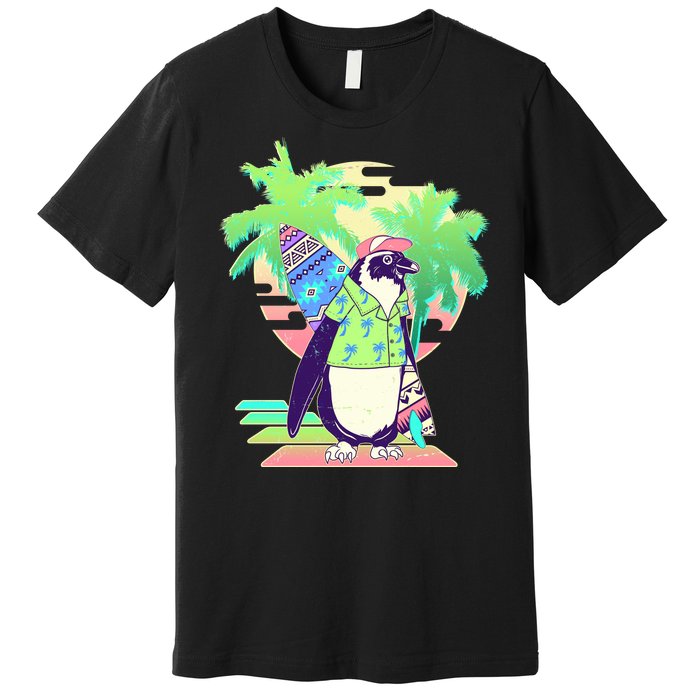 Retro 80's Tropical Surfer Penguin Premium T-Shirt