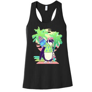 Retro 80's Tropical Surfer Penguin Women's Racerback Tank