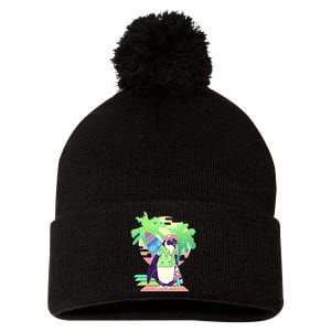 Retro 80's Tropical Surfer Penguin Pom Pom 12in Knit Beanie