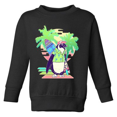 Retro 80's Tropical Surfer Penguin Toddler Sweatshirt
