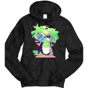 Retro 80's Tropical Surfer Penguin Tie Dye Hoodie