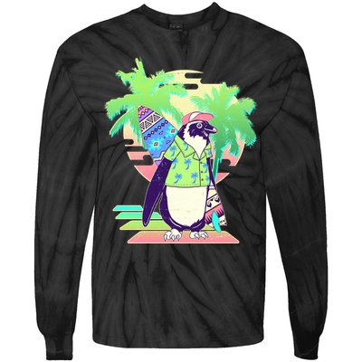 Retro 80's Tropical Surfer Penguin Tie-Dye Long Sleeve Shirt