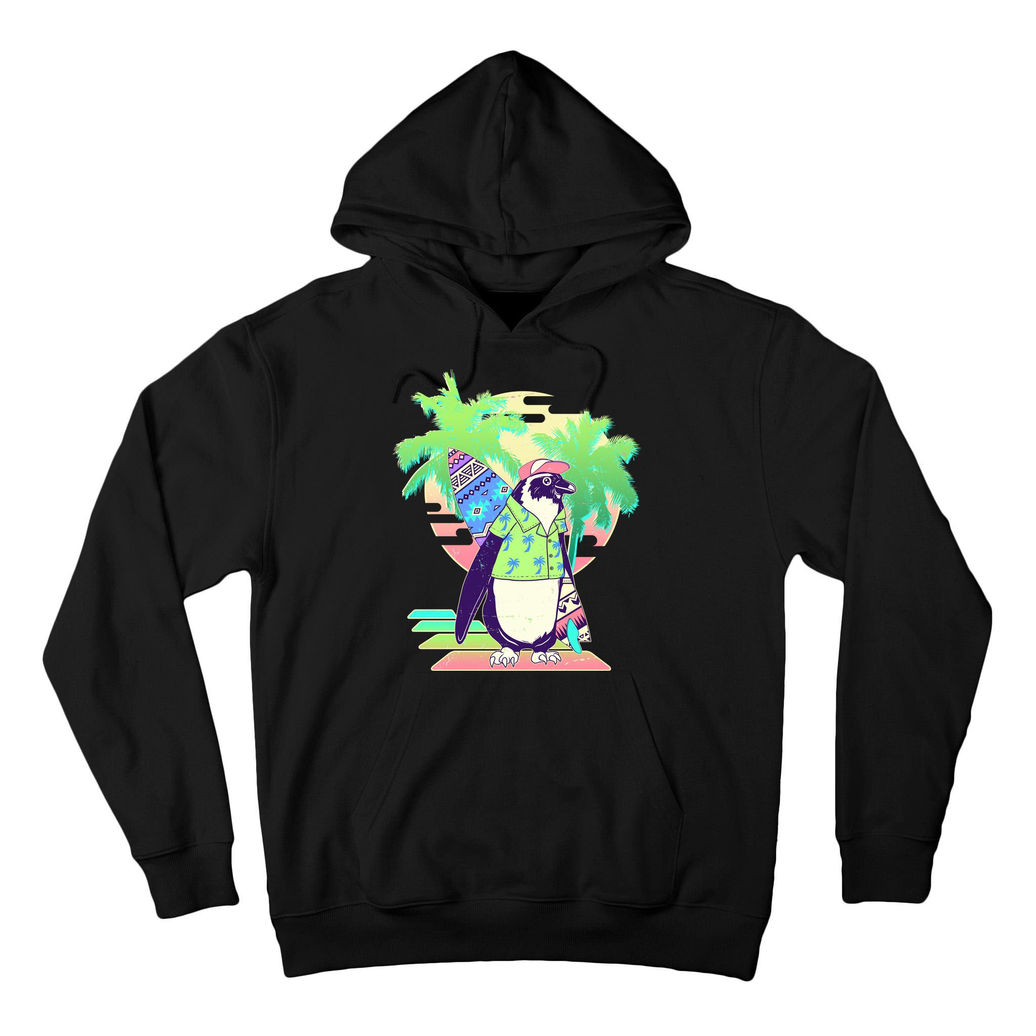 Retro 80's Tropical Surfer Penguin Tall Hoodie