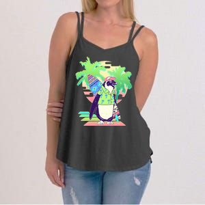 Retro 80's Tropical Surfer Penguin Women's Strappy Tank