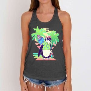 Retro 80's Tropical Surfer Penguin Women's Knotted Racerback Tank