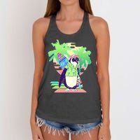 Retro 80's Tropical Surfer Penguin Women's Knotted Racerback Tank