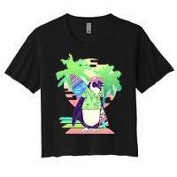 Retro 80's Tropical Surfer Penguin Women's Crop Top Tee