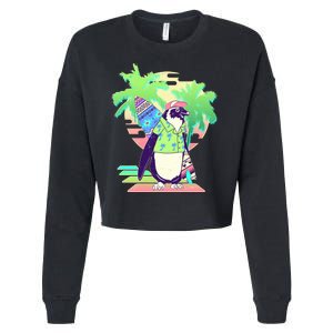 Retro 80's Tropical Surfer Penguin Cropped Pullover Crew