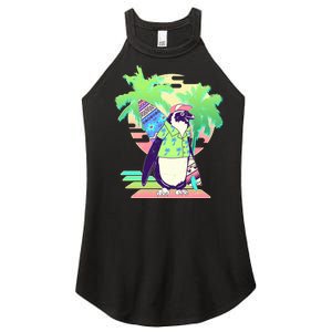 Retro 80's Tropical Surfer Penguin Women's Perfect Tri Rocker Tank