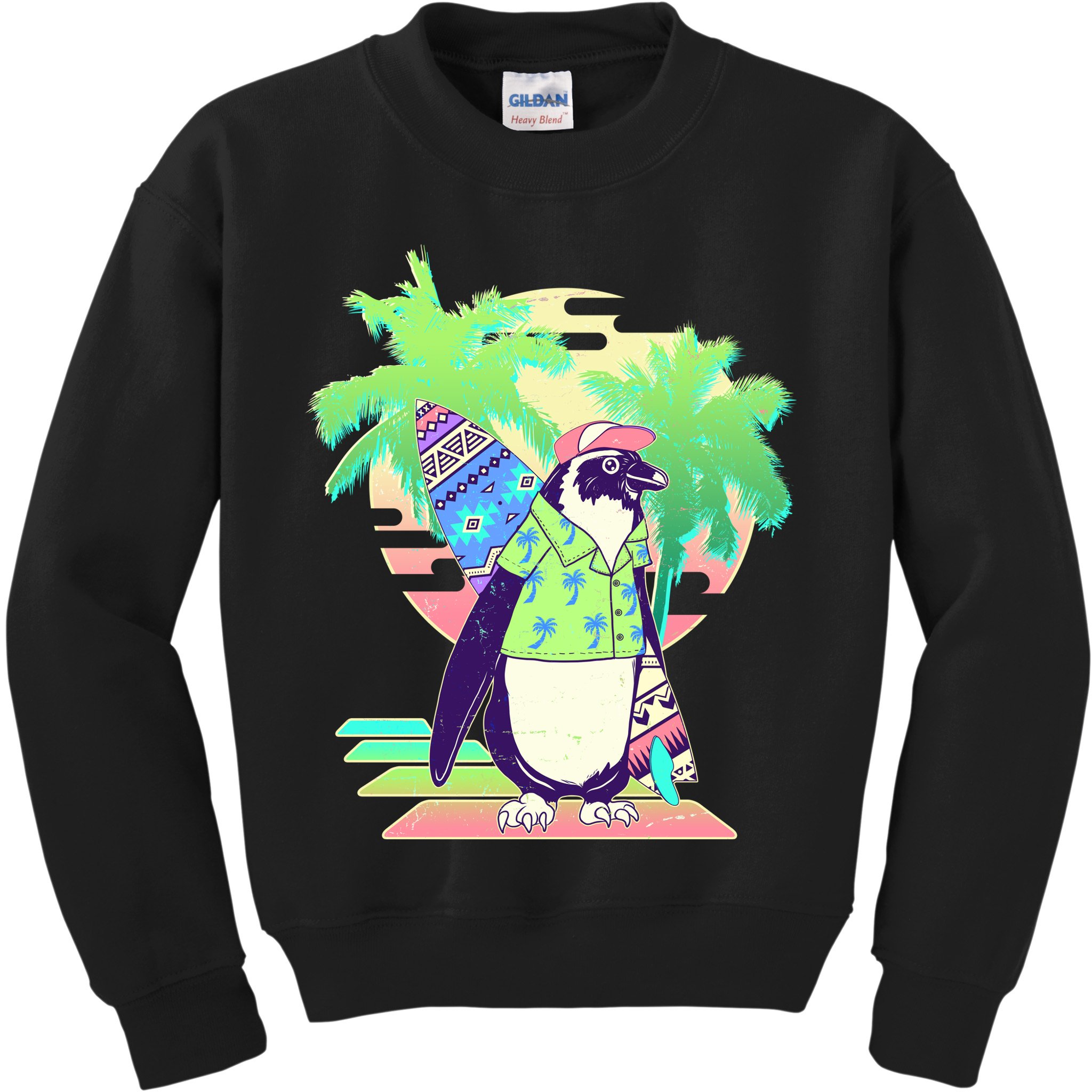 Retro 80's Tropical Surfer Penguin Kids Sweatshirt