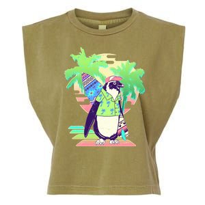 Retro 80's Tropical Surfer Penguin Garment-Dyed Women's Muscle Tee