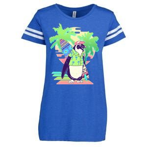 Retro 80's Tropical Surfer Penguin Enza Ladies Jersey Football T-Shirt