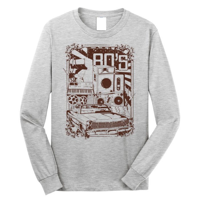 Retro 80's Vintage Classic Car Boombox Graphic Long Sleeve Shirt