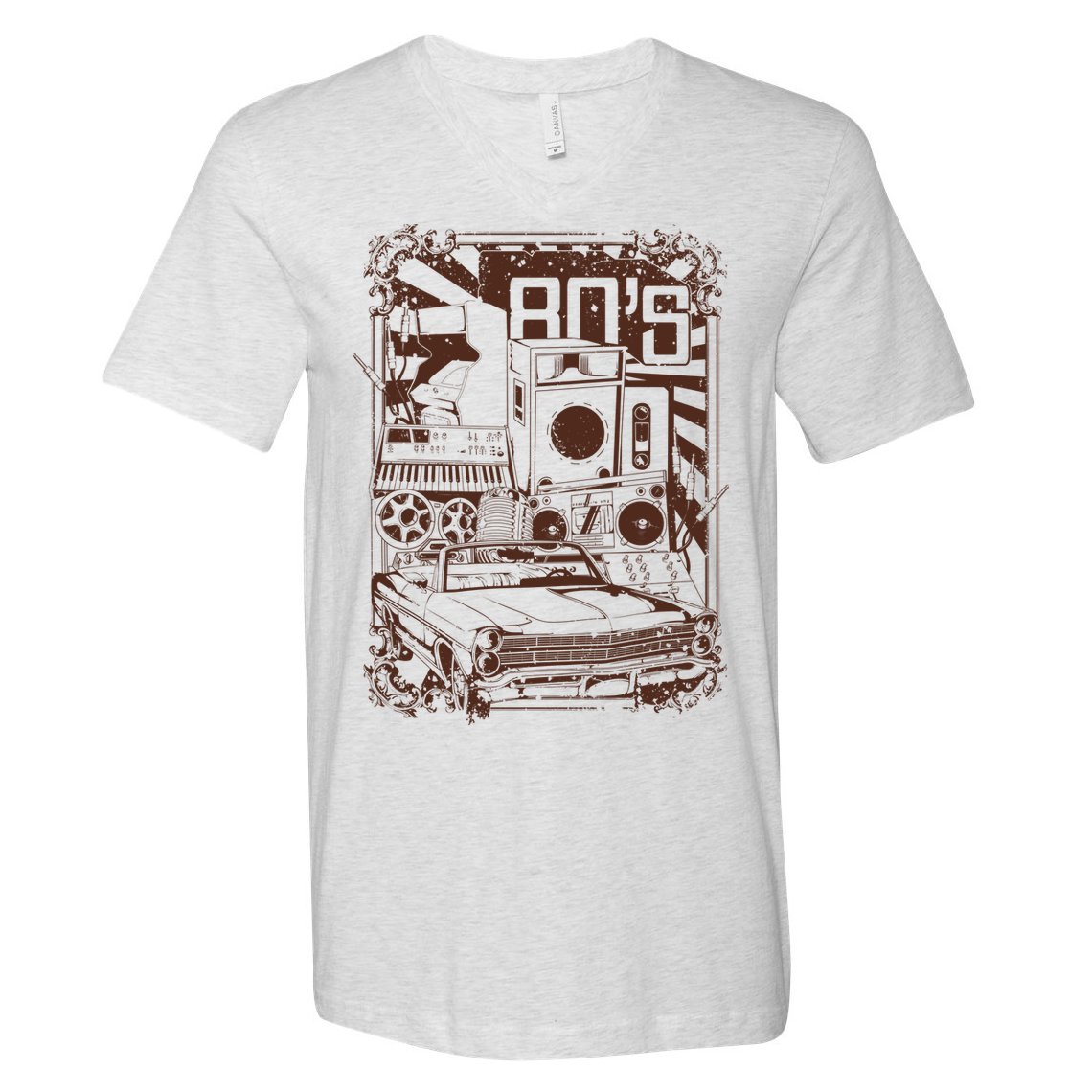 Retro 80's Vintage Classic Car Boombox Graphic V-Neck T-Shirt