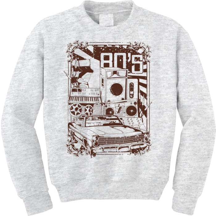 Retro 80's Vintage Classic Car Boombox Graphic Kids Sweatshirt