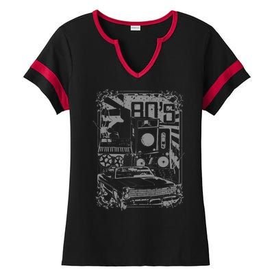 Retro 80's Vintage Classic Car Boombox Graphic Ladies Halftime Notch Neck Tee