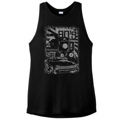 Retro 80's Vintage Classic Car Boombox Graphic Ladies PosiCharge Tri-Blend Wicking Tank