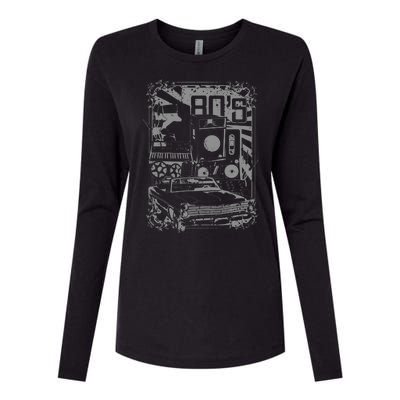 Retro 80's Vintage Classic Car Boombox Graphic Womens Cotton Relaxed Long Sleeve T-Shirt