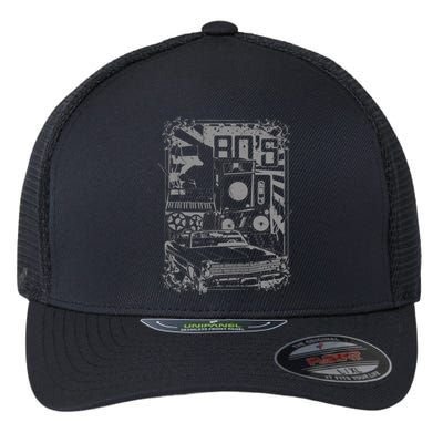 Retro 80's Vintage Classic Car Boombox Graphic Flexfit Unipanel Trucker Cap