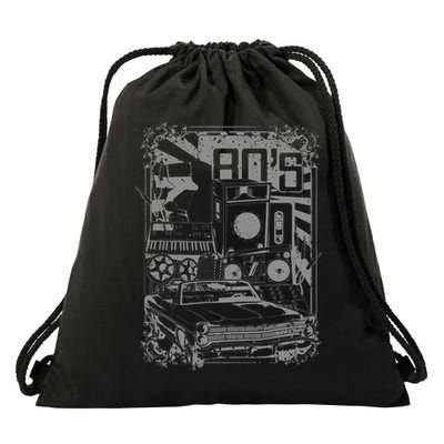 Retro 80's Vintage Classic Car Boombox Graphic Drawstring Bag