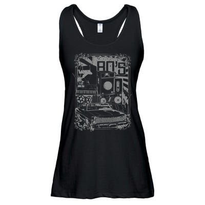Retro 80's Vintage Classic Car Boombox Graphic Ladies Essential Flowy Tank