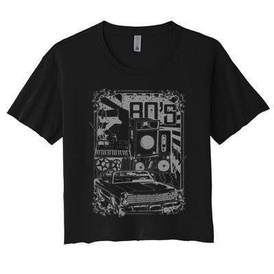 Retro 80's Vintage Classic Car Boombox Graphic Crop Top