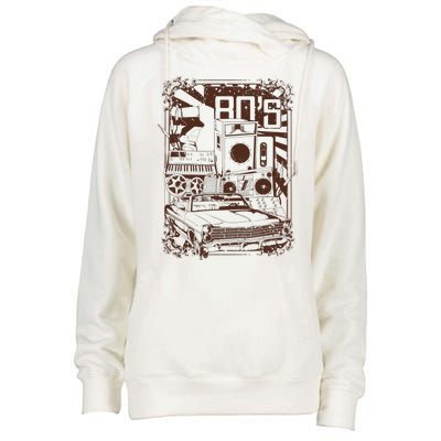 Retro 80's Vintage Classic Car Boombox Graphic Womens Funnel Neck Pullover Hood