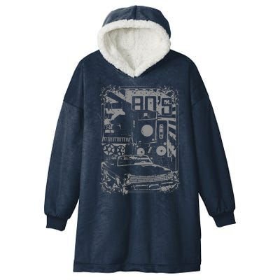 Retro 80's Vintage Classic Car Boombox Graphic Hooded Wearable Blanket