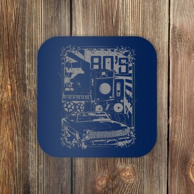 Retro 80's Vintage Classic Car Boombox Graphic Coaster