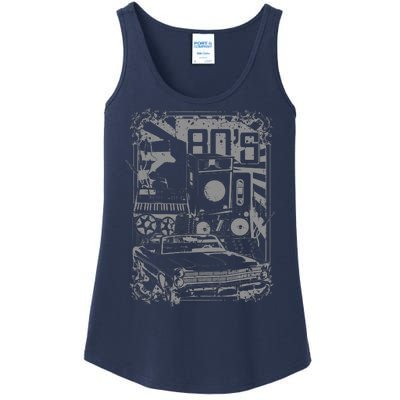 Retro 80's Vintage Classic Car Boombox Graphic Ladies Essential Tank