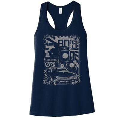 Retro 80's Vintage Classic Car Boombox Graphic Women's Racerback Tank