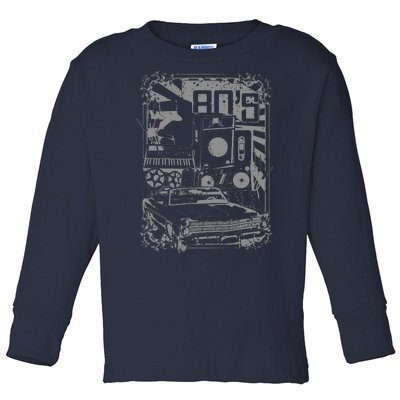 Retro 80's Vintage Classic Car Boombox Graphic Toddler Long Sleeve Shirt