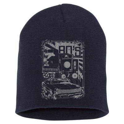 Retro 80's Vintage Classic Car Boombox Graphic Short Acrylic Beanie