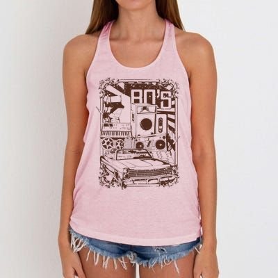 Retro 80's Vintage Classic Car Boombox Graphic Women's Knotted Racerback Tank