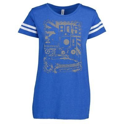 Retro 80's Vintage Classic Car Boombox Graphic Enza Ladies Jersey Football T-Shirt