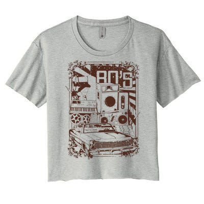 Retro 80's Vintage Classic Car Boombox Graphic Women's Crop Top Tee