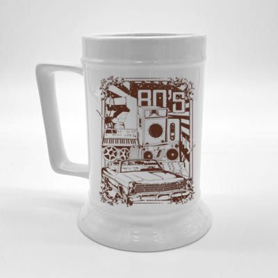 Retro 80's Vintage Classic Car Boombox Graphic Beer Stein