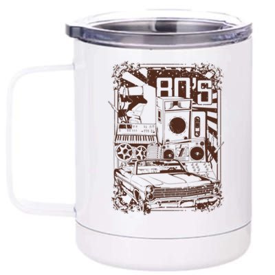 Retro 80's Vintage Classic Car Boombox Graphic 12 oz Stainless Steel Tumbler Cup