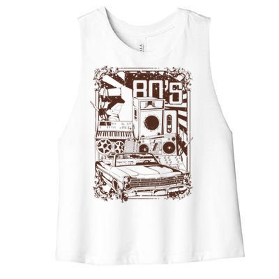 Retro 80's Vintage Classic Car Boombox Graphic Women's Racerback Cropped Tank