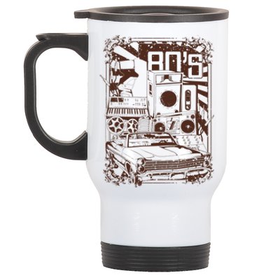 Retro 80's Vintage Classic Car Boombox Graphic Stainless Steel Travel Mug