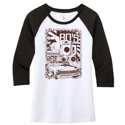 Retro 80's Vintage Classic Car Boombox Graphic Women's Tri-Blend 3/4-Sleeve Raglan Shirt