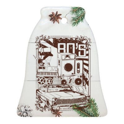 Retro 80's Vintage Classic Car Boombox Graphic Ceramic Bell Ornament