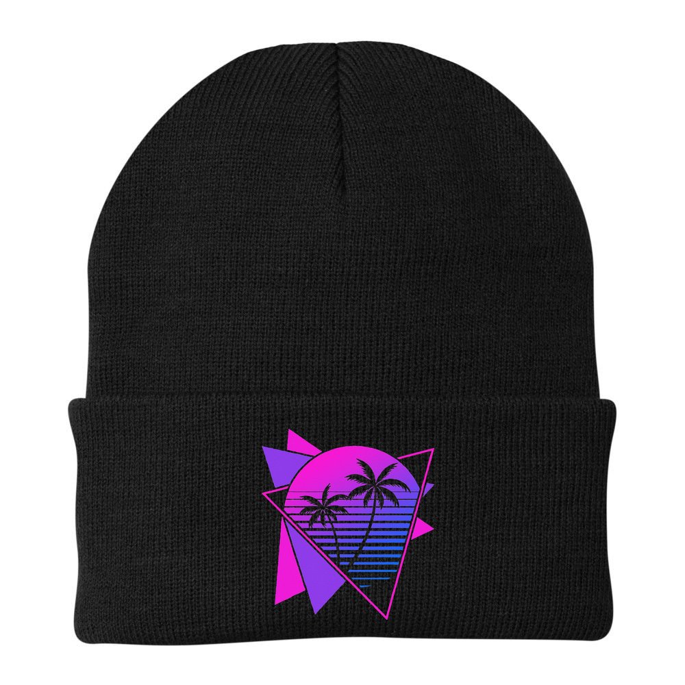 Retro 80s Vaporwave Aesthetic Palm Trees 90s Art Vaporwave Beanie