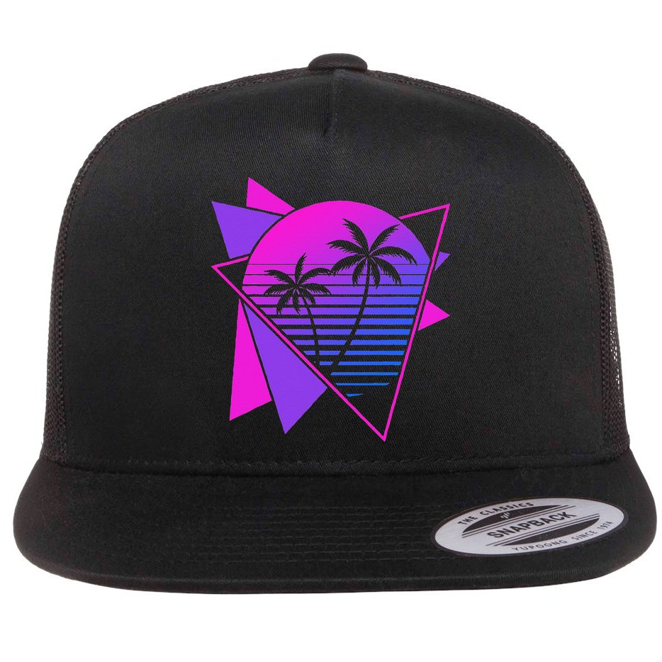 Retro 80s Vaporwave Aesthetic Palm Trees 90s Art Vaporwave Flat Bill Trucker Hat