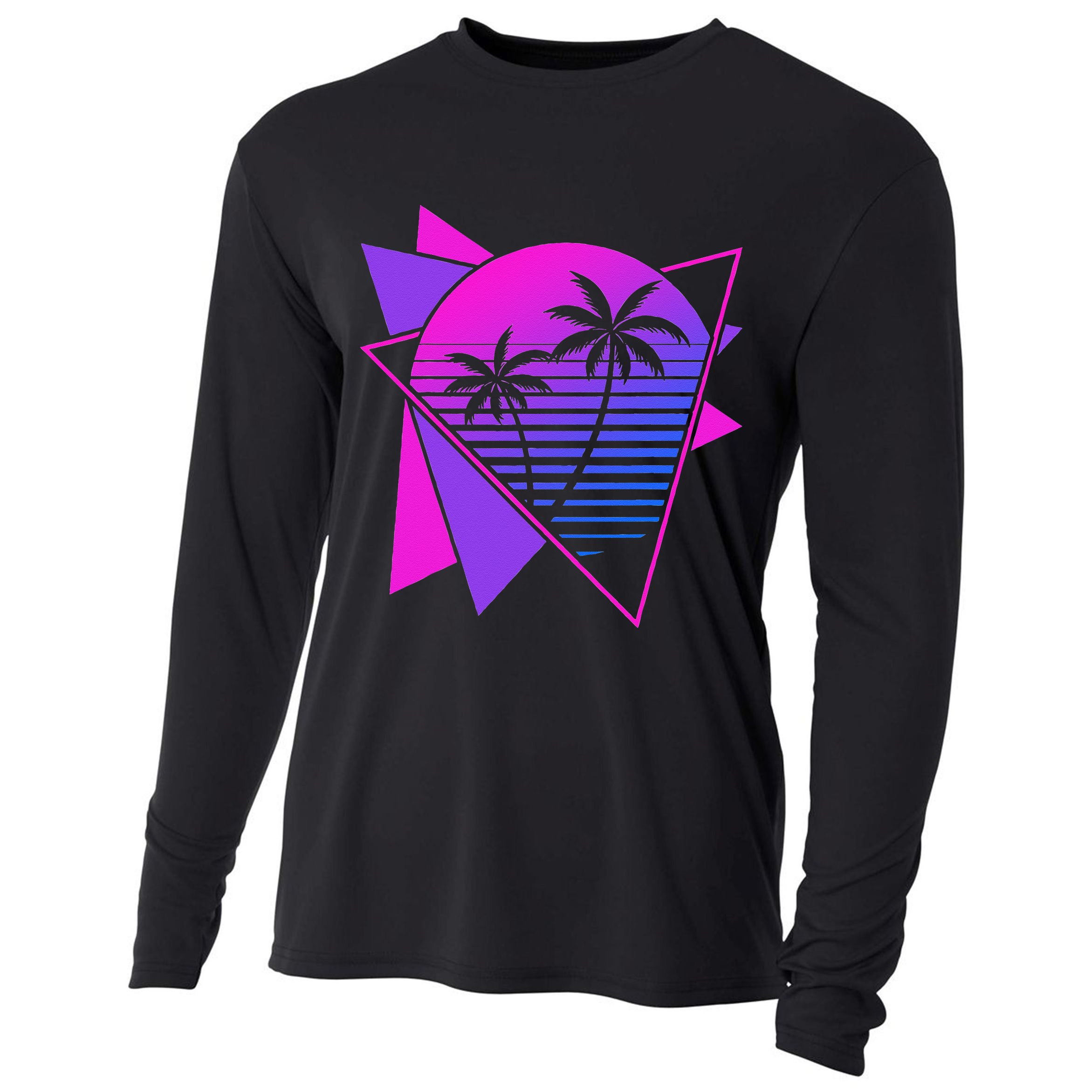 Retro 80s Vaporwave Aesthetic Palm Trees 90s Art Vaporwave Cooling Performance Long Sleeve Crew