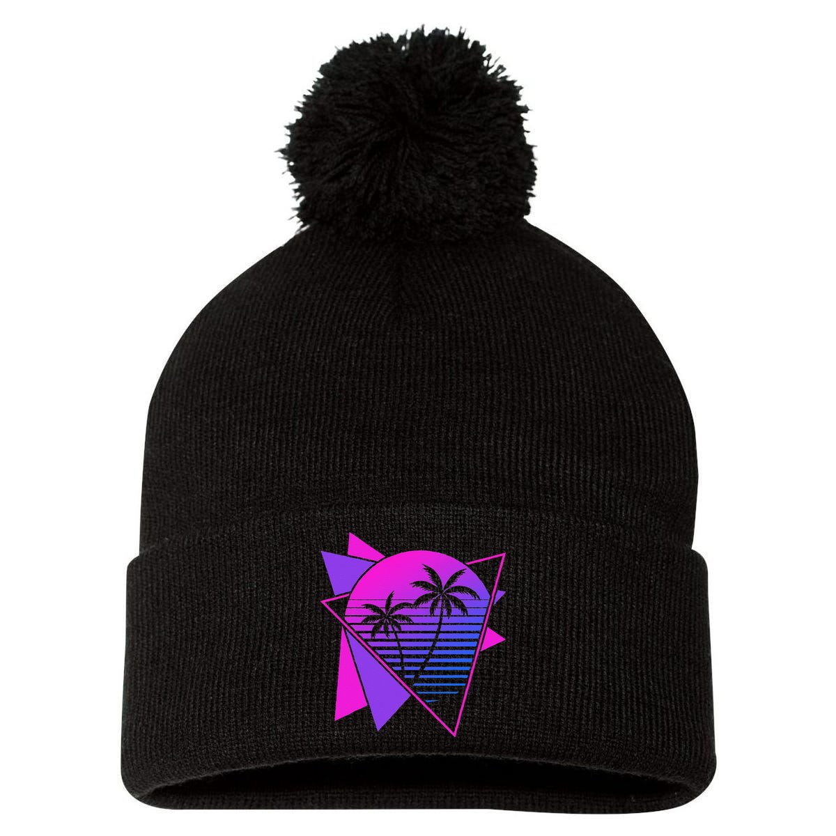 Retro 80s Vaporwave Aesthetic Palm Trees 90s Art Vaporwave Pom Pom 12in Knit Beanie