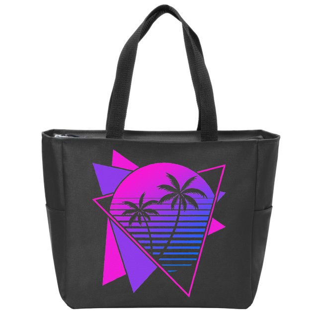 Retro 80s Vaporwave Aesthetic Palm Trees 90s Art Vaporwave Zip Tote Bag