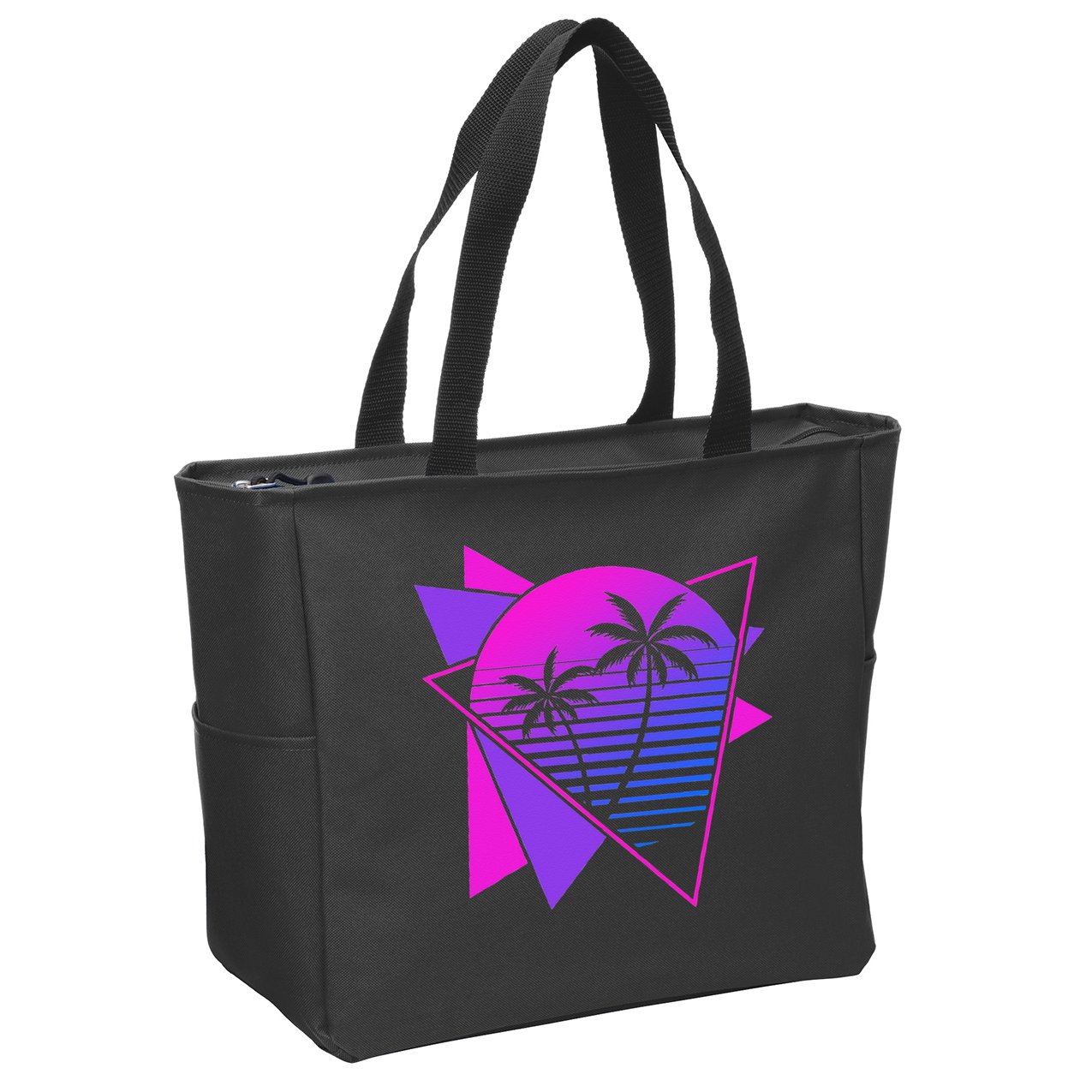 Retro 80s Vaporwave Aesthetic Palm Trees 90s Art Vaporwave Zip Tote Bag