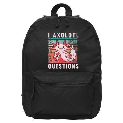 Retro 90s Axolotl Funny I Axolotl Questions 16 in Basic Backpack