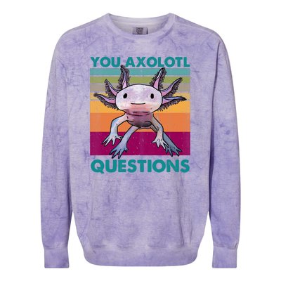 Retro 90s Axolotl Funny You Axolotl Questions Colorblast Crewneck Sweatshirt